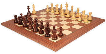 British Staunton Chess Set in Rosewood Boxwood with Rosewood Maple Delxue Chess Board 4 King