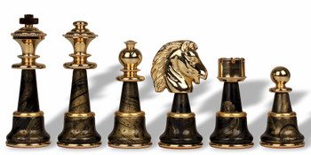 Large Classic Staunton Variegated Gold & Silver Chess Set With Gray & Variegated Framed Chess Board