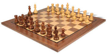 Deluxe Old Club Staunton Chess Set Golden Rosewood Boxwood Pieces with Classic Walnut Chess Board 325 King