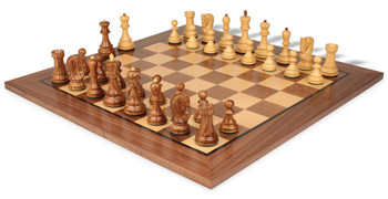 Zagreb Series Chess Set Golden Rosewood & Boxwood Pieces with Classic Walnut Board - 3.25" King