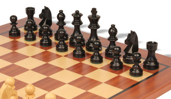 2.75 King German Knight Staunton Chess Set Ebonized /& Boxwood Pieces with Classic Mahogany Chess Board