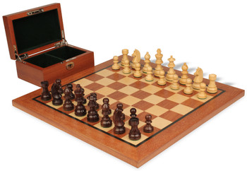 German Knight Staunton Chess Set In Rosewood Boxwood With Mahogany Chess Board & Box- 2.75" King