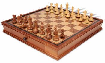 Fierce Knight Staunton Chess Set Acacia & Boxwood Pieces With Walnut Chess Case - 3.5" King