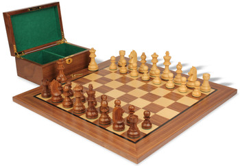 German Knight Staunton Chess Set Golden Rosewood & Boxwood Pieces with Classic Walnut Board & Box - 3.75" King