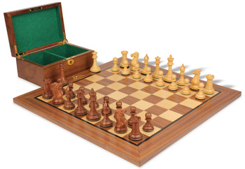 New Exclusive Staunton Chess Set Golden Rosewood & Boxwood Pieces with Classic Walnut Board & Box - 3.5" King