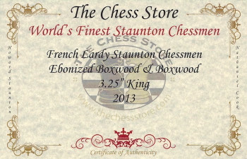 French Lardy Staunton Chess Set - Ebonized and Boxwood Pieces with Walnut Chess Box - 3.25 inch King - Chess Sets by Pieces Chess Sets
