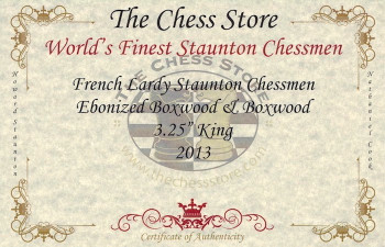 French Lardy Staunton Chess Set - Ebonized and Boxwood Pieces with Mahogany Chess Box - 3.25 inch King - Chess Sets by Pieces Chess Sets