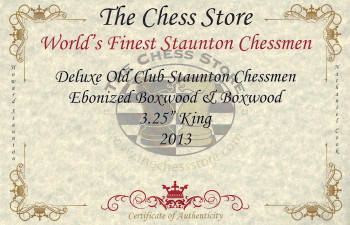 Deluxe Old Club Staunton Chess Set Ebonized & Boxwood Pieces With Macassar Ebony Chess Box - 3.25" King