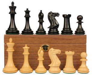 New Exclusive Staunton Chess Set In Ebony & Boxwood With Walnut Board & Box - 3" King