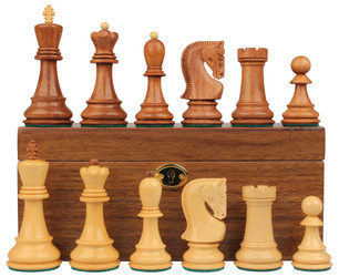 Zagreb Series Chess Set Golden Rosewood & Boxwood Pieces with Classic Walnut Board & Box - 3.25" King