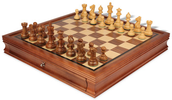 Parker Staunton Chess Set In Golden Rosewood & Boxwood With Walnut Chess Case - 3.75" King