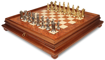 Mary Stuart Queen of Scots Theme Metal Chess Set with Elm Burl Chess Case - Themed Chess Sets Chess Sets