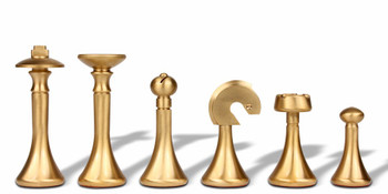 Modern Solid Brass Chess Set With Alabaster & Wood Chess Case
