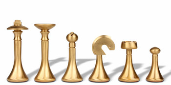 Modern Solid Brass Chess Set with Alabaster & Wood Chess Case