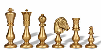 Contemporary Staunton Solid Brass Chess Set with Alabaster Wood Chess Case