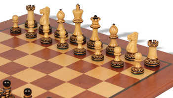 Parker Staunton Chess Set in Burnt Boxwood with Classic Mahogany Board - 3.75" King