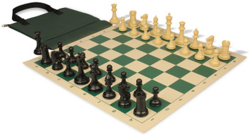 Conqueror Easy-Carry Plastic Chess Set Black & Camel Pieces with Vinyl Rollup Board - Green