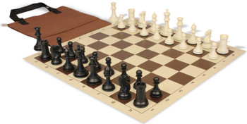 Conqueror Easy-Carry Plastic Chess Set Black & Ivory Pieces with Vinyl Rollup Board - Brown