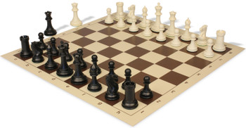 Conqueror Plastic Chess Set Black & Ivory Pieces with Rollup Board - Brown