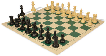 Conqueror Plastic Chess Set Black & Camel Pieces with Rollup Board - Green
