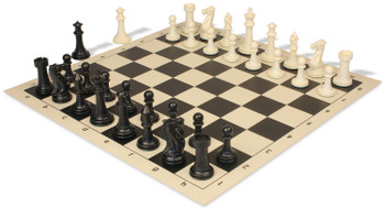 Executive Plastic Chess Set Black & Ivory Pieces with Vinyl Roll-up Board - Black