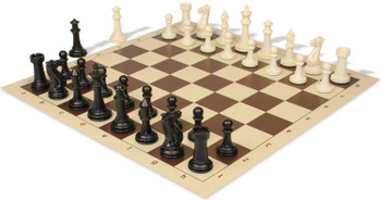 Executive Plastic Chess Set Black & Ivory Pieces with Vinyl Roll-up Board - Brown