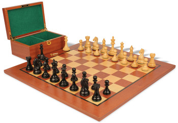 Fierce Knight Staunton Chess Set In Ebony & Boxwood Set With Mahogany Board & Box - 3.5" King