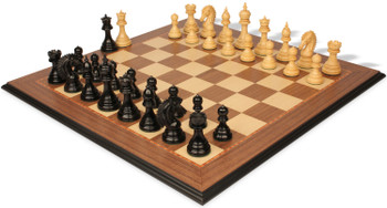 Cyrus Staunton Chess Set Ebony & Boxwood with Walnut & Maple Molded Edge Board - 4.4" King