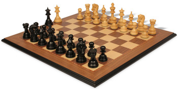 Hadrian Staunton Chess Set In Ebony & Boxwood With Walnut Molded Edge Chess Board