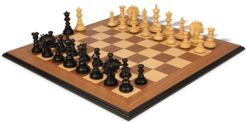 Strategos Staunton Chess Set in Ebony & Boxwood with Walnut Molded Edge Chess Board