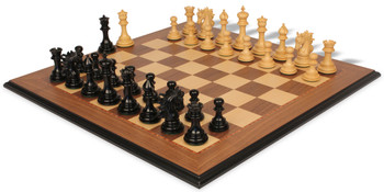 Marengo Staunton Chess Set in Ebony Boxwood with Walnut Molded Edge Chess Board