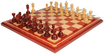 Chetak Staunton Chess Set in Padauk & Boxwood with Padauk & Maple Mission Craft Chess Board