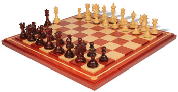 Marengo Staunton Chess Set in Padauk Boxwood with Padauk Maple Mission Craft Chess Board