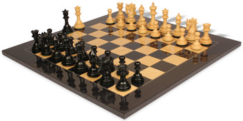 Marengo Staunton Chess Set Ebony Boxwood Pieces with Black Ash Burl Chess Board 425 King