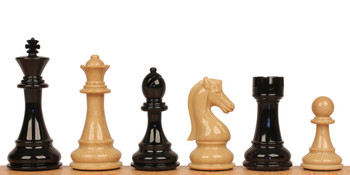 King's Knight Series Resin Chess Set with Black and Wood Grain Pieces - 4.25 inch King - Plastic Chess Pieces Chess Collections