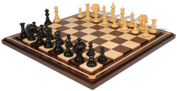 Strategos Staunton Chess Set Ebony & Boxwood Pieces with Walnut Mission Craft Chess Board