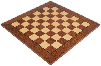 Brown Ash Burl & Maple High Gloss Deluxe Chess Board - 2" Squares