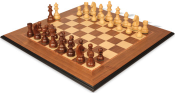 German Knight Staunton Chess Set Golden Rosewood & Boxwood Pieces with Walnut Molded Chess Board - 3.25" King