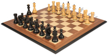 Zagreb Series Chess Set Ebonized & Boxwood Pieces with Walnut & Maple Molded Edge Board - 3.875" King