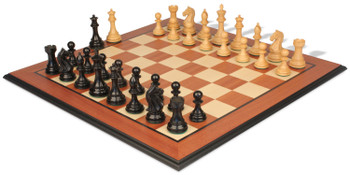 Fierce Knight Staunton Chess Set Ebony & Boxwood Pieces With Mahogany Molded Edge Chess Board - 3" King