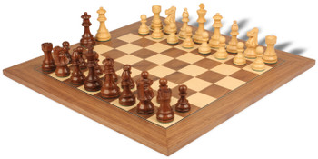 French Lardy Staunton Chess Set Golden Rosewood & Boxwood Pieces with Deluxe Walnut Chess Board - 2.75" King