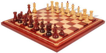 Zagreb Series Chess Set Padauk & Boxwood Pieces with Mission Craft Padauk Chess Board - 3.875" King