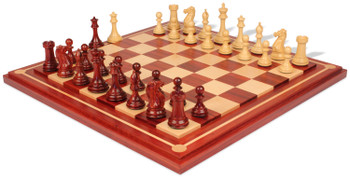 New Exclusive Staunton Chess Set Padauk & Boxwood Pieces with Mission Craft Padauk Chess Board - 4" King