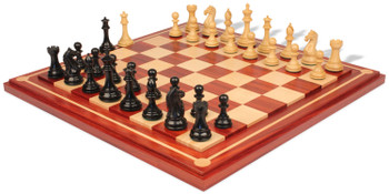 Fierce Knight Staunton Chess Set Ebony Boxwood Pieces with Mission Craft Padauk Chess Board 4 King