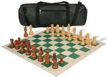 German Knight Carry-All Chess Set Golden Rosewood & Boxwood Pieces - Green