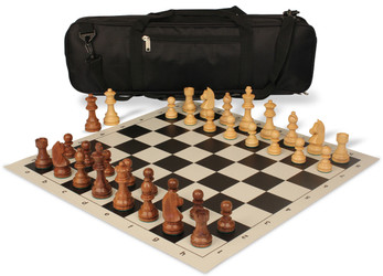German Knight Carry-All Chess Set Golden Rosewood & Boxwood Pieces - Black