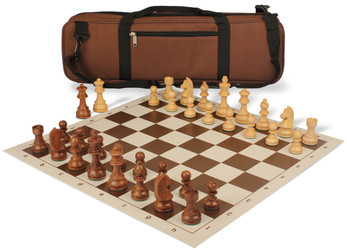 German Knight Carry-All Chess Set Golden Rosewood & Boxwood Pieces - Brown