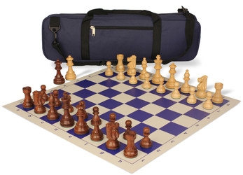 French Lardy Carry-All Chess Set Golden Rosewood & Boxwood Pieces - Blue