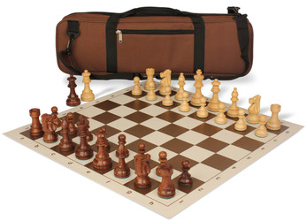 French Lardy Carry-All Chess Set Golden Rosewood & Boxwood Pieces - Brown