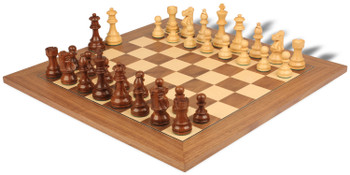 French Lardy Staunton Chess Set Golden Rosewood & Boxwood Pieces with Deluxe Walnut Chess Board - 3.25" King